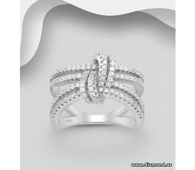 925 Sterling Silver Layered Knot Ring Decorated with CZ Simulated Diamonds