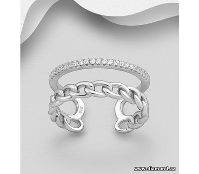 925 Sterling Silver Chain Layered Ring Decorated With CZ Simulated Diamonds