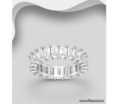 925 Sterling Silver Band Ring, Decorated with CZ Simulated Diamonds, 5 mm Wide.