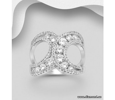 925 Sterling Silver Ring, Decorated with CZ Simulated Diamonds