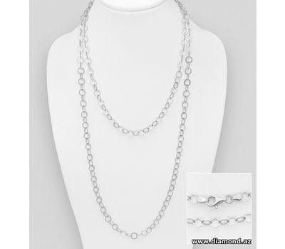 ITALIAN DELIGHT - 925 Sterling Silver Long Layered Circle Links Necklace, Made in Italy.