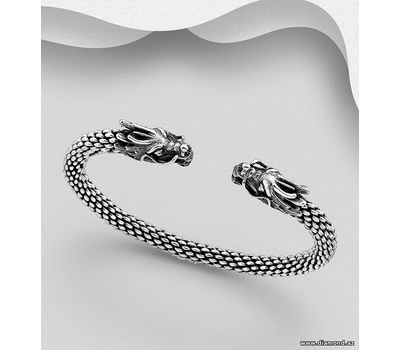 925 Sterling Silver Oxidized Dragon Cuff Bracelet