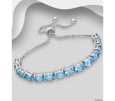 La Preciada - 925 Sterling Silver Adjustable Bracelet, Decorated Swiss Blue Topaz