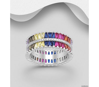 925 Sterling Silver Ring, Decorated with Colorful CZ Simulated Diamonds