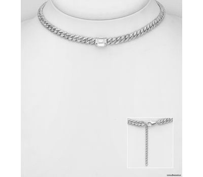 925 Sterling Silver Links Choker, Decorated with CZ Simulated Diamonds