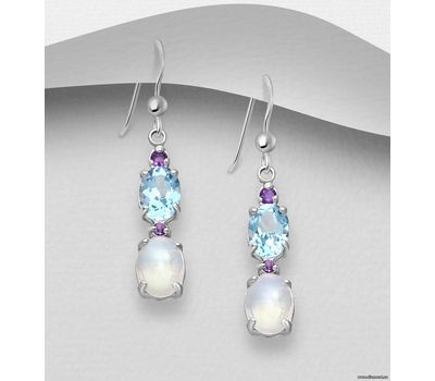 La Preciada - 925 Sterling Silver Hook Earrings Decorated with Amethysts and Ethiopian Opals
