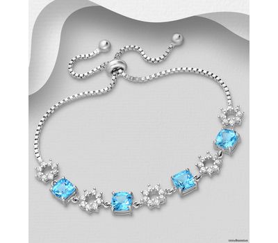 La Preciada - 925 Sterling Silver Bracelet, Decorated with Swiss Blue Topaz and CZ Simulated Diamonds