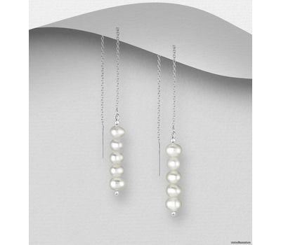 925 Sterling Silver Threader Earrings, Beaded with Freshwater Pearls