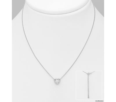 925 Sterling Silver Necklace Featuring Heart Decorated with CZ Simulated Diamonds