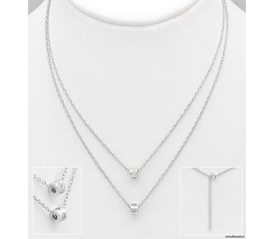 925 Sterling Silver Cylinder Layered Necklace Decorated with CZ Simulated Diamonds