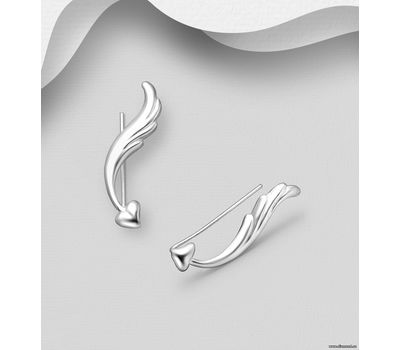 925 Sterling Silver Heart and Wings Ear Pins