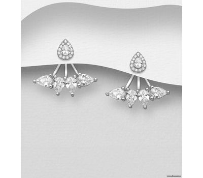 925 Sterling Silver Jacket Earrings, Decorated with CZ Simulated Diamonds