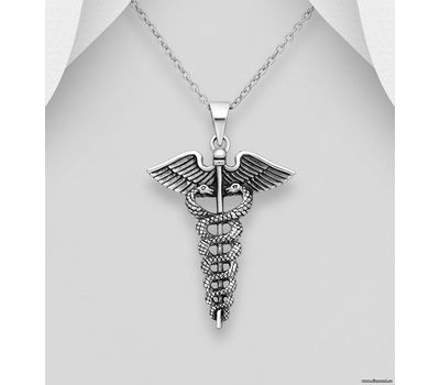 925 Sterling Silver Oxidized Snake and Wings Pendant