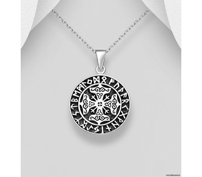 925 Sterling Silver Oxidized Viking Thor Rune Pendant