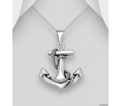 925 Sterling Silver Oxidized Anchor Pendant