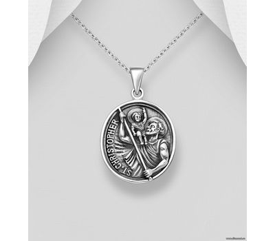 925 Sterling Silver Oxidized St. Chistopher Pendant