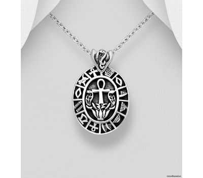 925 Sterling Silver Oxidized Egyptian Cross and Cobra Pendant