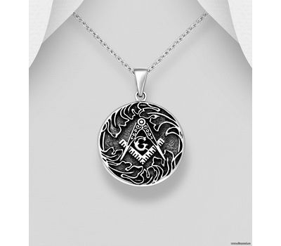 925 Sterling Silver Oxidized Freemasonry Pendant