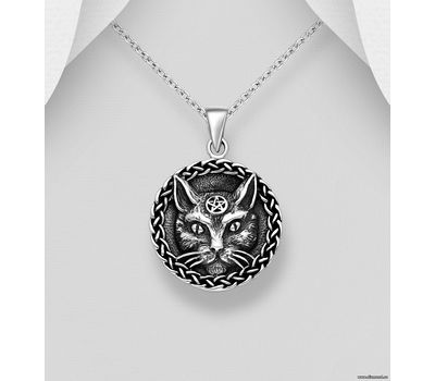 925 Sterling Silver Oxidized Cat and Celtic And Star Pendant