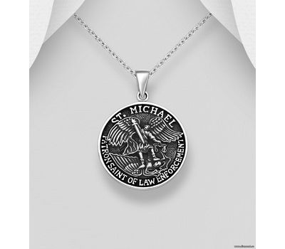 Şəkli böyütmək üçün tiklayın 925 Sterling Silver Oxidized St. Michael Pendant
