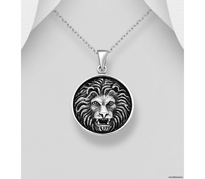 925 Sterling Silver Oxidized Lion Pendant