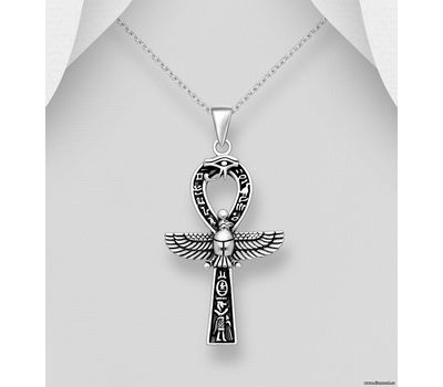 925 Sterling Silver Oxidized Eagle, Egyptian Cross, Pharaoh and The Eye Of Ra Pendant