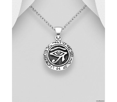 925 Sterling Silver Oxidized The Eye Of Ra and Viking Rune Pendant