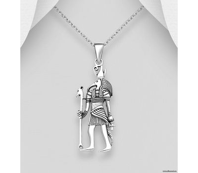 925 Sterling Silver Oxidized Egyptian Deity - Thoth Pendant