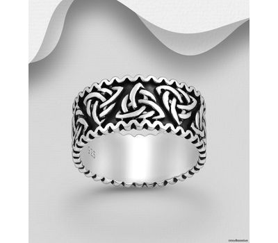 925 Sterling Silver Oxidized Celtic Band Ring, 10 mm Wide