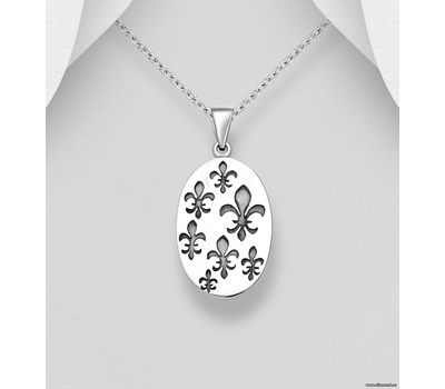Şəkli böyütmək üçün tiklayın 925 Sterling Silver Oxidized Fleur De Lis Pendant