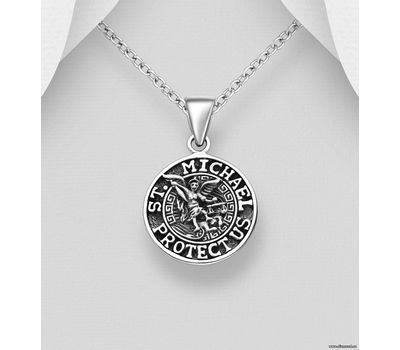 925 Sterling Silver Oxidized St. Michael Pendant