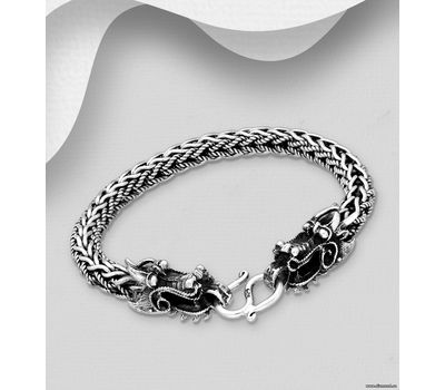 925 Sterling Silver Oxidized Dragon Bracelet