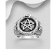 925 Sterling Silver Oxidzed Star, Ouroboros and Owl Ring