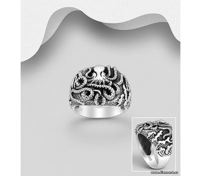 925 Sterling Silver Oxidized Octopus Ring