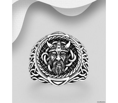 925 sterling silver Oxidized Odin the All-Father and Celtic Ring