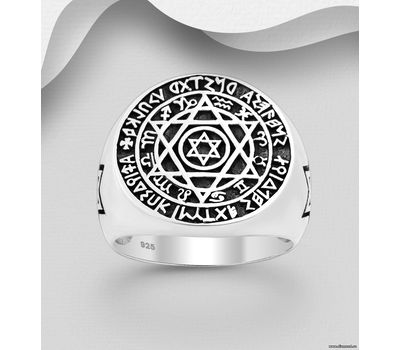 925 Sterling Silver Oxidized Star of David and Viking Rune Ring