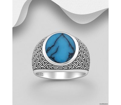 925 Sterling Silver Oxidized Ring, Decorated with Reconstructed Stone or Resin