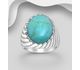 925 Sterling Silver Ring, Decorated with Reconstructed Stone or Resin