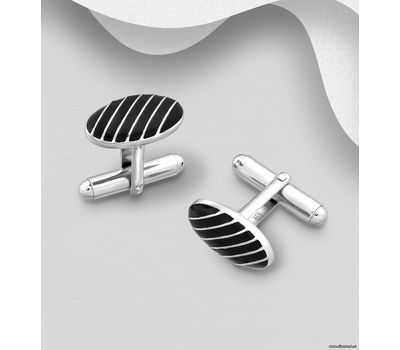 925 Sterling Silver Cuff Links, Decorated with Resin
