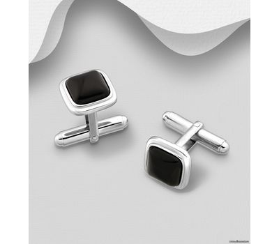 925 Sterling Silver Cuff Links, Decorated with Onyx