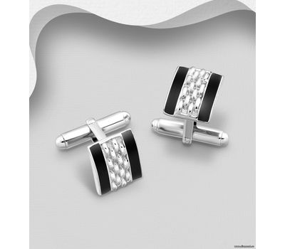 925 Sterling Silver Cuff Links, Decorated with Resin