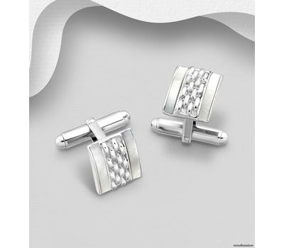 925 Sterling Silver Cuff Links, Decorated with Shell
