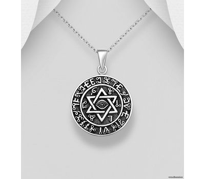925 Sterling Silver Oxidized Seal of Solomon Pendant
