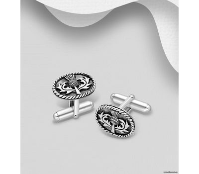 925 Sterling Silver Oxidized Thistle Cuff Links
