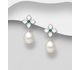 925 Sterling Silver Flower Push-Back Earrings, Decorated with Freshwater Pearls, Colored Enamel and CZ Simulated Diamonds