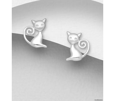 925 Sterling Silver Cat Push-Back Earrings