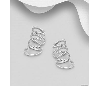 925 Sterling Silver Ear Cuffs, Decorated With CZ Simulated Diamonds